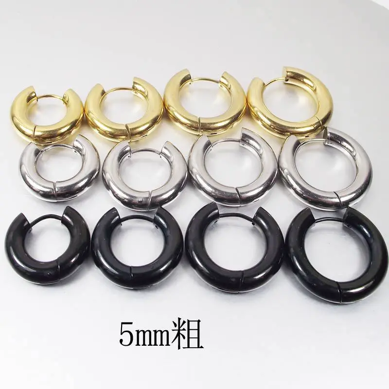 1pcs Extra thick 5mm wire Hoop Earrings for men women circle Stainless steel Rings ear Fashion jewelry Do not fade versatile