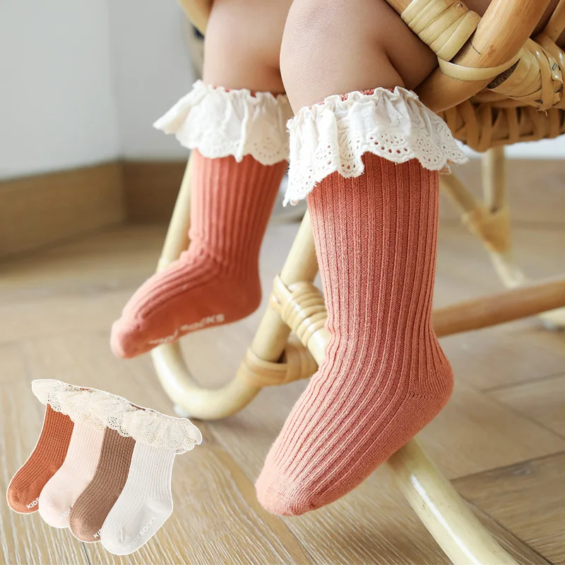 

Baby Socks Newborn Kids Infant Girls Knee High Lace Socks Toddler Girl Anti Slip Cotton Brand Long Sock For 0-3 Years Children