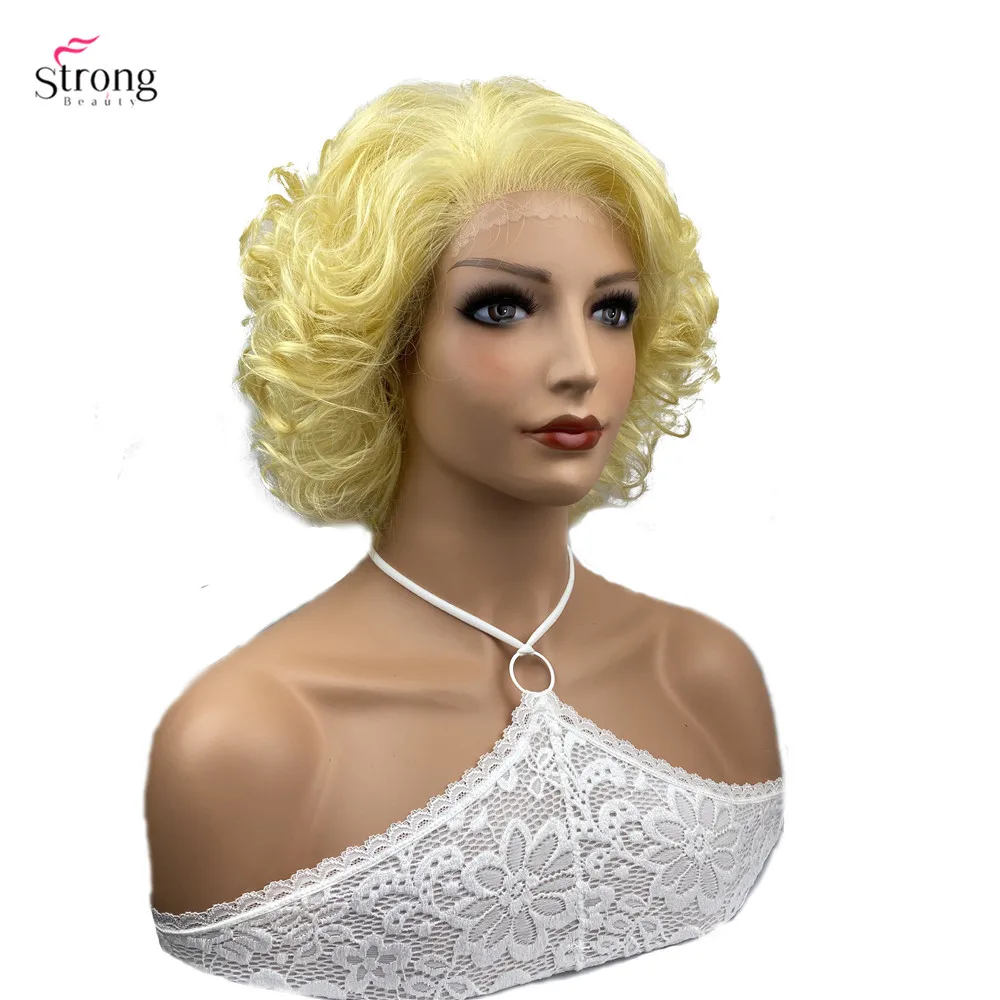 StrongBeauty Synthetic front Lace Wig Blonde  Hair Short Curly Natural Wigs For Women