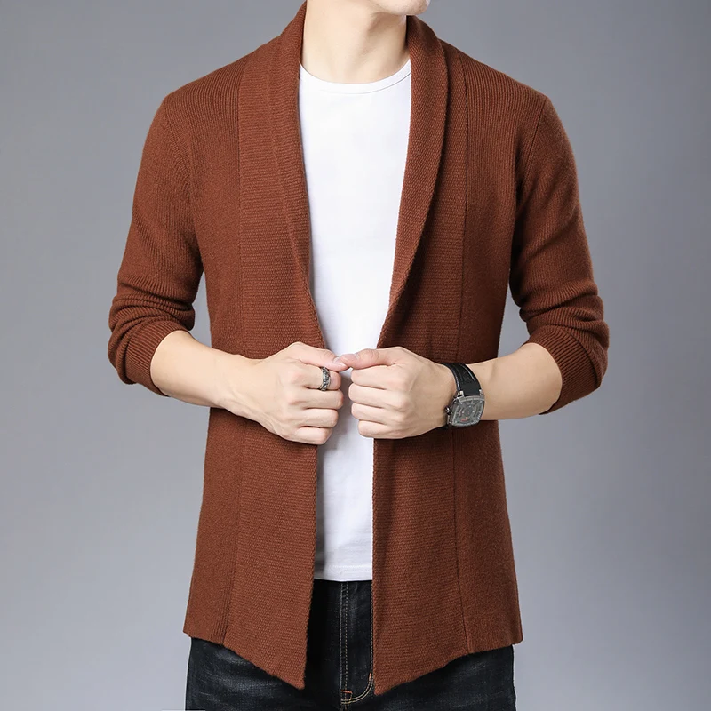 

British Style Elegant Gentleman Mens Cardigan Oversize Brown Retro Autumn Winter Mens Clothing Husband Office Wear Grey Sweater