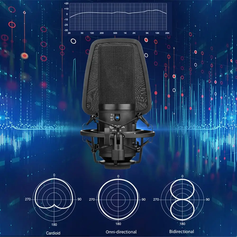 BOYA BY-M1000 Large Diaphragm Microphone Low-cut Filter Cardioid Condensador Microfone for Studio Broadcast Live Vlog Video Mic