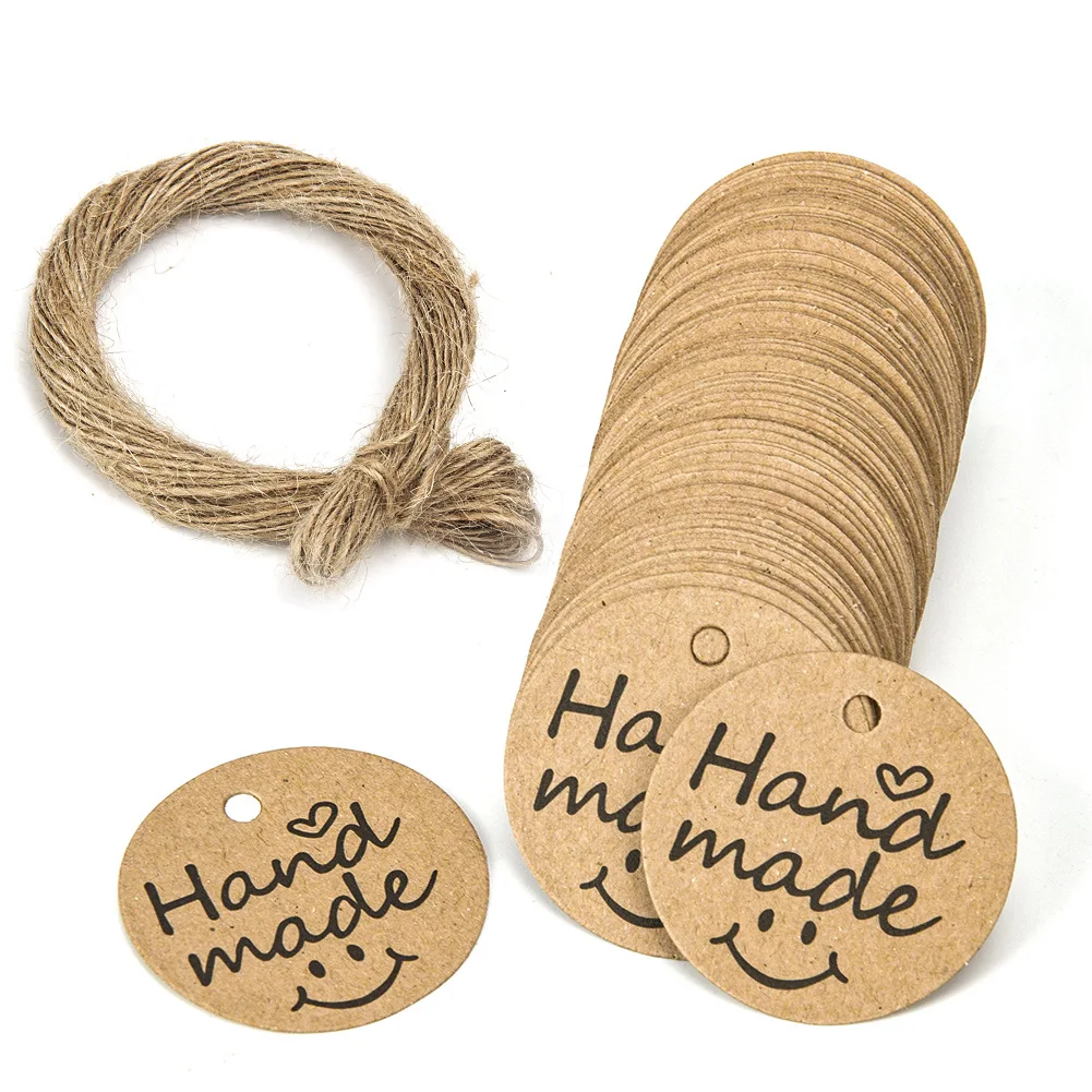 100 Stück Kraftpapier-Geschenkanhänger „Danke, dass Sie mit uns feiern“-Etiketten, handgefertigt, für Hochzeit, Party, Dekoration, Verpackung, Hängepapier – Detail 2