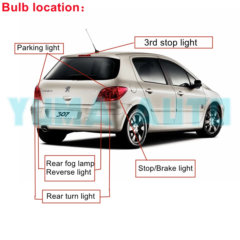 For Peugeot 307 hatchback/SW/CC/Estate 2002-2009 Canbus LED Tail Light bulb Rear indicator fog backup reverse stop brake lights