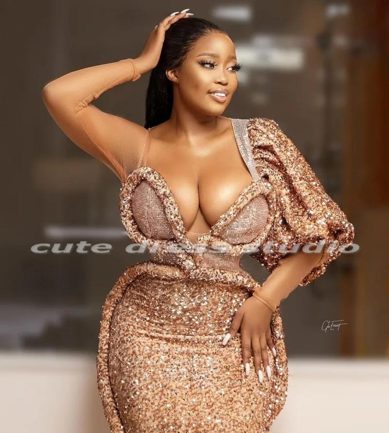 Aso Ebi – robe de soirée grande taille, en paillettes, longueur cheville, tenue de bal, modèle 2021