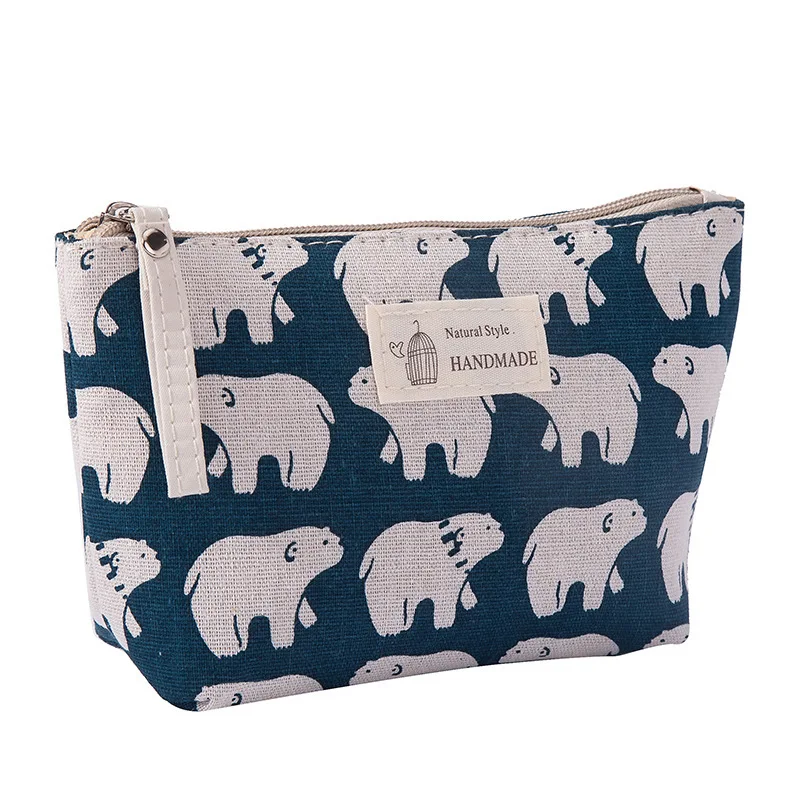 FUDEAM Soft Canvas Bear Tree Print Pattern Women Travel Storage Bag Toiletries Organize Cute Cosmetic Bag Portable Make Up Bags