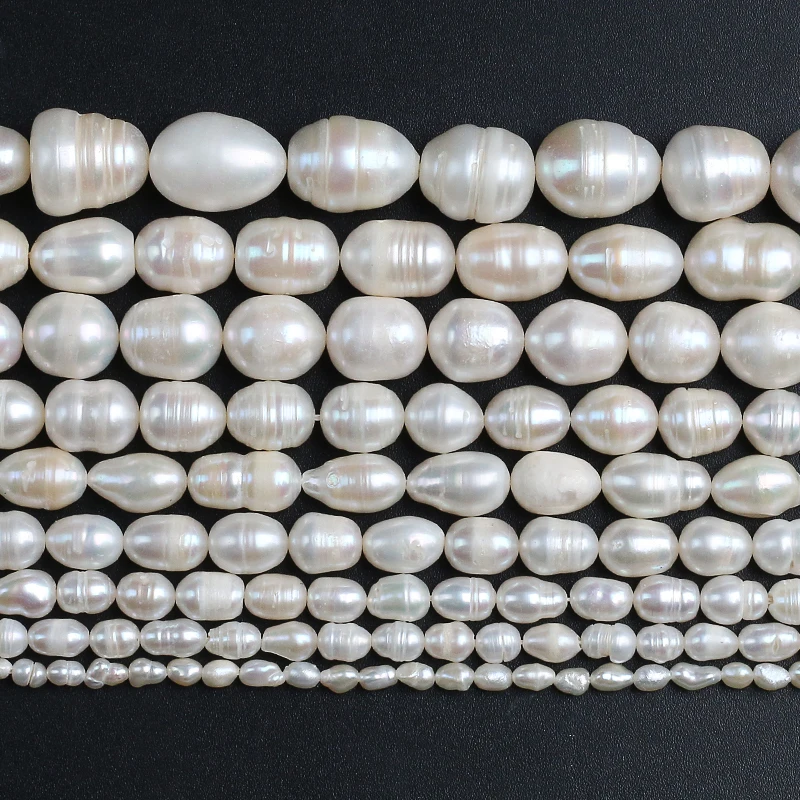 High Quality Natural Oval Shape Pearl White Freshwater Pearl Beads For Women Jewelry Bracelet Accessories 15\