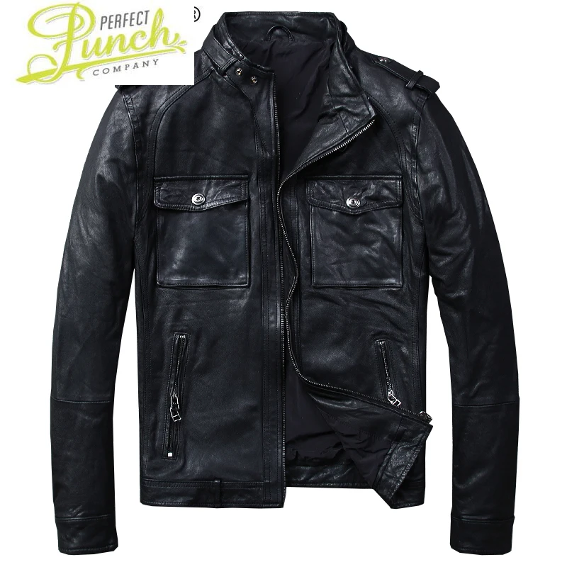 

Leather Genuine Jacket Men Casual Real Sheepskin Coat Motorcycle Jacket Man Bomber Chaqueta Cuero Hombre 2917 KJ1229