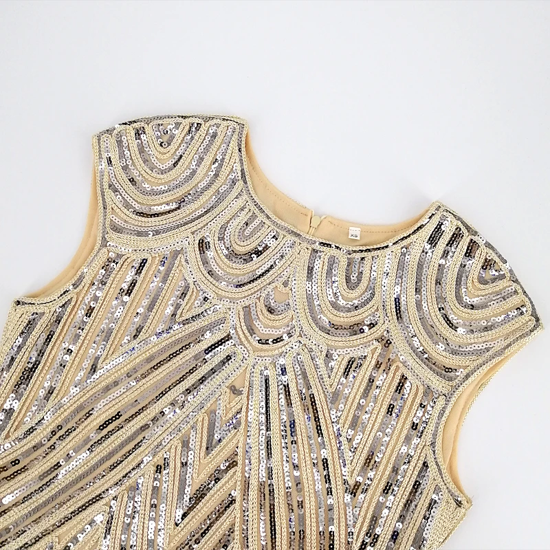 Robe mi-longue évasée à paillettes pour femmes, grande robe de testostérone, col rond, mancherons, franges, fête, été, XXXL, grande taille, années 1920