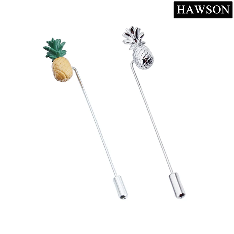 HAWSON Metal Funny Pineapple Brooch Unisex Jewelry Fruit Brooches Pin Long Needle Lapel Pins