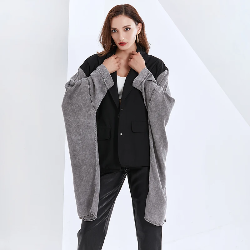 TWOTWINSTYLE manica a pipistrello Patchwork per cappotto femminile collo bavero manica lunga cappotto Casual da donna allentato 2020 moda Streetwear