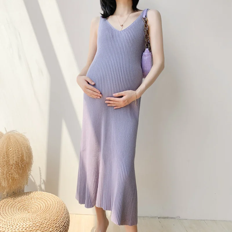 

Womens Maternity Dresses Sleeveless Side Ruched Striped Casual Pregnancy Dress Maternity Tank Dress Knee Length for Baby Shower