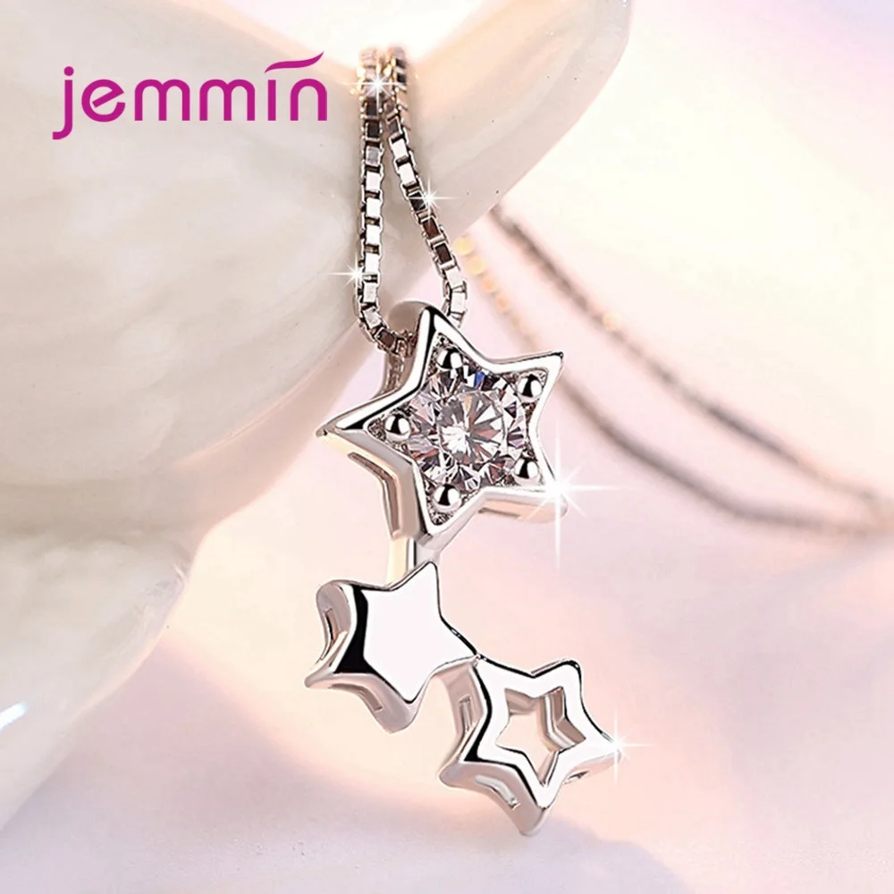 New Fashion S925 Sterling Silver  Women Star Pandent Necklace Creative Connected Star Box Chain Jewerly Gift for Lover