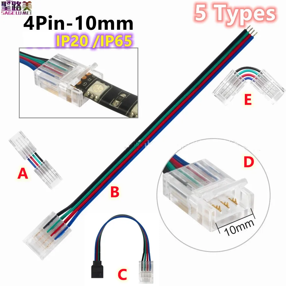 4Pin 10mm LED Strip Connector 90 Degree Corner Right Angle Adjustable /H shape Connector for 5050/3528 SMD RGB LED Strip Lights