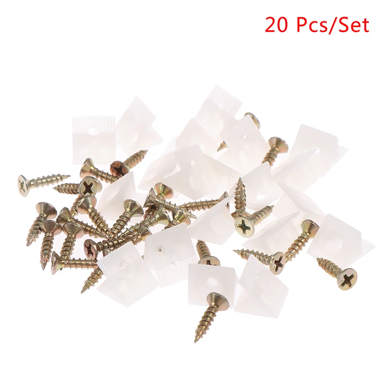 Bloque de soporte de esquina de plástico para muebles, ángulo de 45 grados, Panel trasero de armario con tornillos, 15x13x9,3mm, 20 unidades por lote