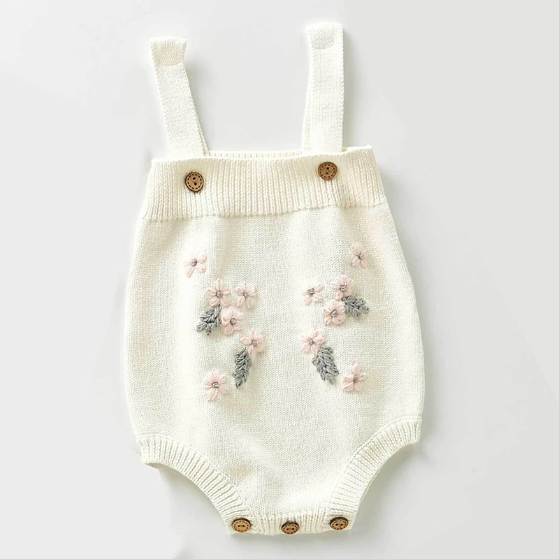 Infant Baby Girls Knitting Clothing Sets Long Sleeve Flower Cardigan Coat+Rompers Spring Autumn Toddler Girl Clothes Suit