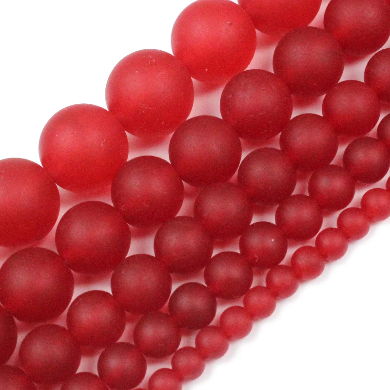 Natural Dull Polish Matte Dark Red Chalcedony Stone Loose Beads 15