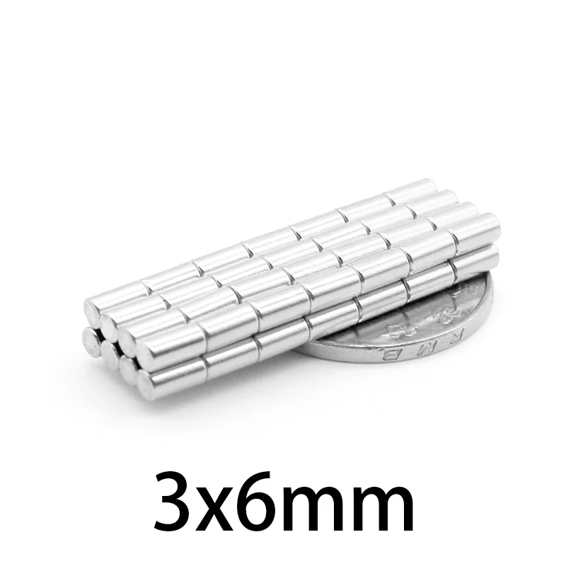 Cilindro magnético NdFeB Tinny de 3x6mm, diámetro de 3mm x 6mm, Sensor de neodimio de precisión, imán N35 de 3x6mm, imanes de alta calidad