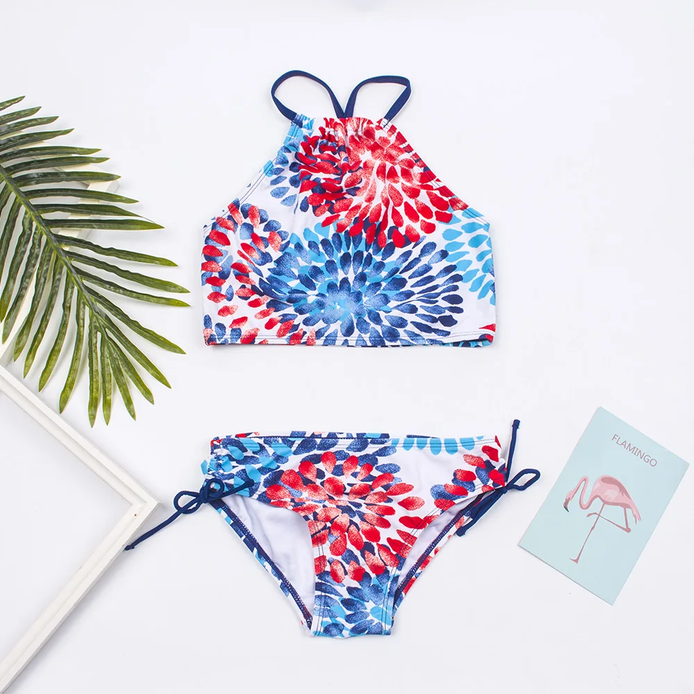 Flower Print Girls Swimsuit Swimwear Colorful Kids Bikinis Summer Girls Bikini 2024 Children Biquini Infantil Bathing Suit A366