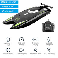 2.4G Updated High Speed RC Electric Speedboat Double Motor Waterproof RC Racing Boat 25mins play time with power Motor Boy Gift