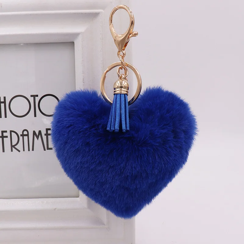 Niedliche Flauschige Herz Pelz Ball Quaste Keychain Für Frauen Faux Kaninchen Pompom Auto Anhänger Schlüsselring Halter Charme Tasche Mädchen Partei geschenk