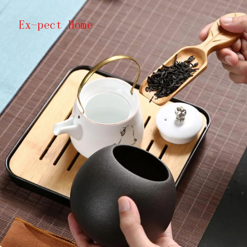 Tea Spoon Vintage Leaf Shape Handle Chinese Bamboo Coffee Beans Shovel Teaware Accessories