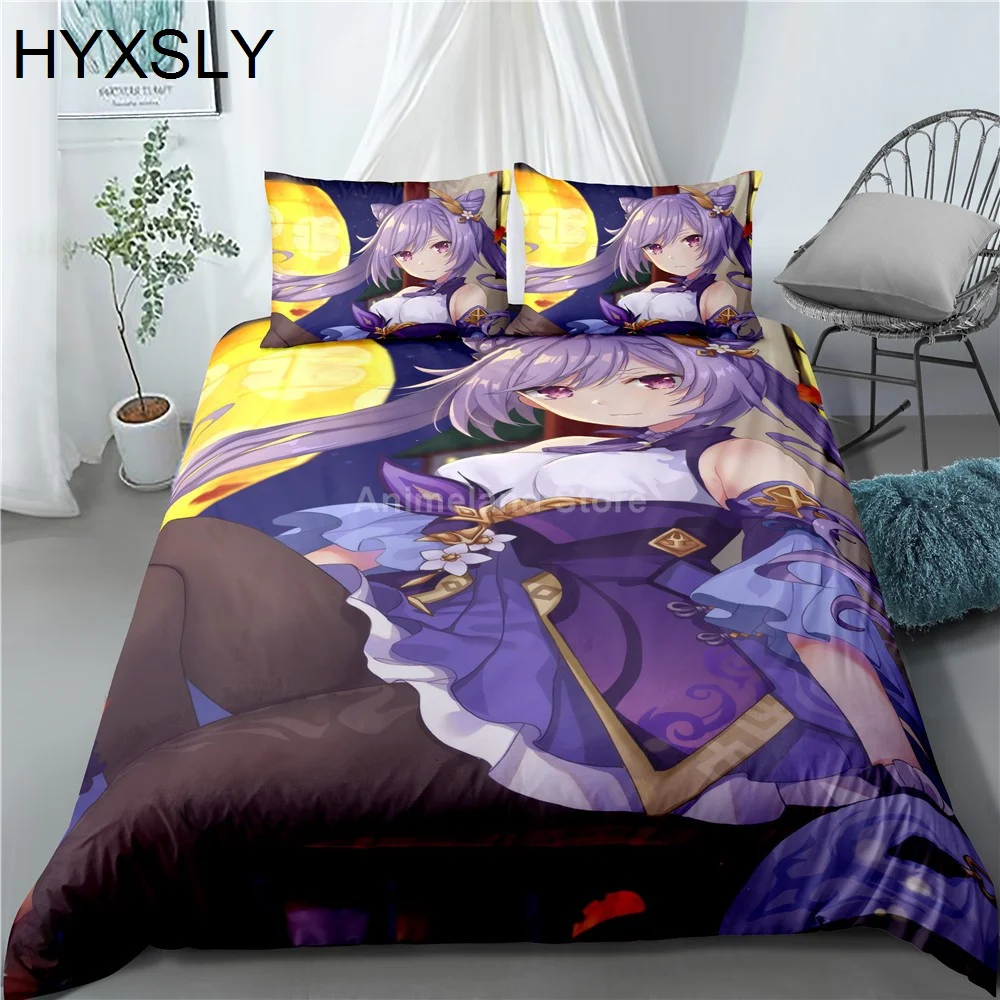 

Keqing Bedding Set Genshin Impact Game 3d Print Bed Linen Quilt Soft Duvet Cover Sets Home Room Decor Queen King Size Purple