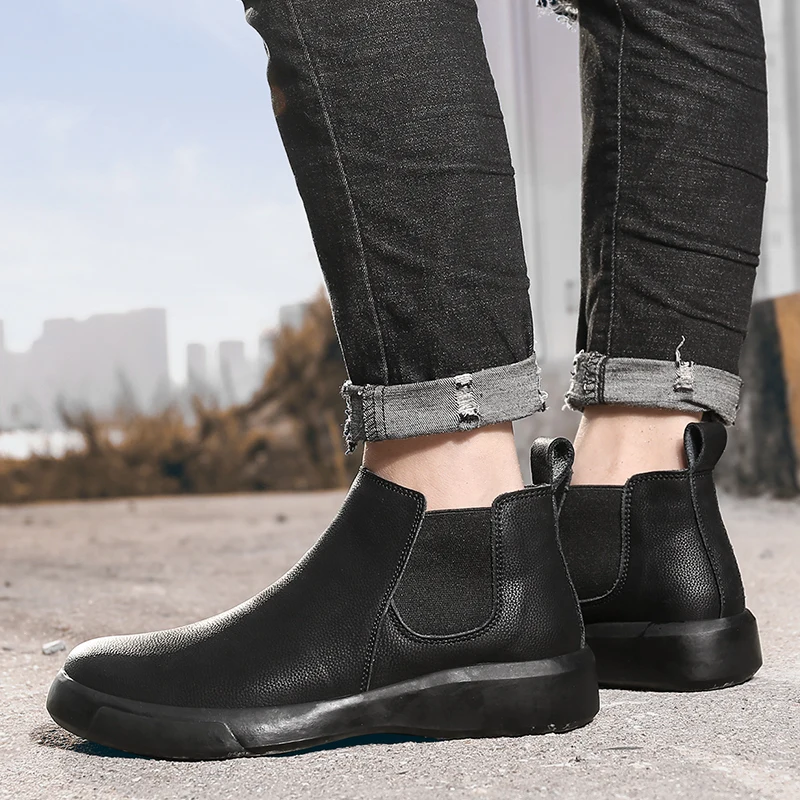 Men Chelsea Boots Ankle Boots Fashion Men's Male Brand Leather Quality Slip Ons Motorcycle Man Winter Warm Chelsea image 4