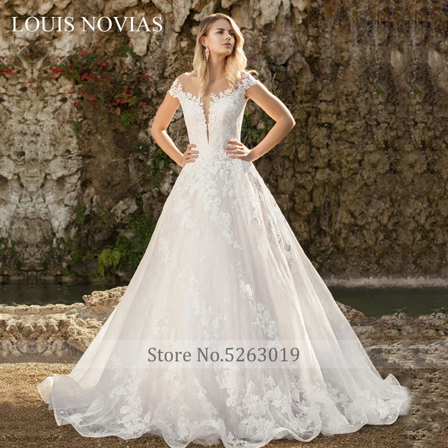 LOUIS NOVIAS Reale Sogno Della Principessa Abito Da Sposa Con Scollo A V spalla Da Sogno Del Modello Del Merletto Ricamato Vestito Nuovo Squisita Spina