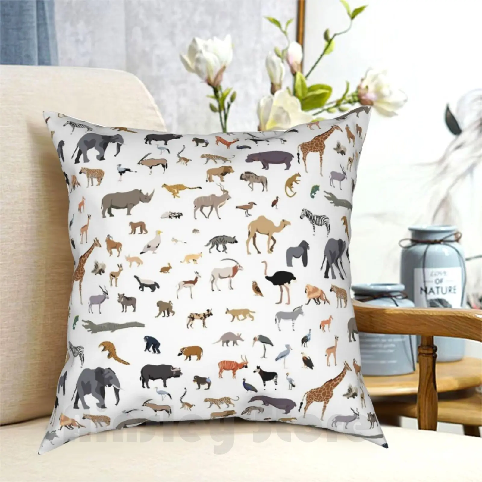 

African Animal Pattern Pillow Case Printed Home Soft DIY Pillow Cover Africa Pattern Kids Children Zoo Safari Animals