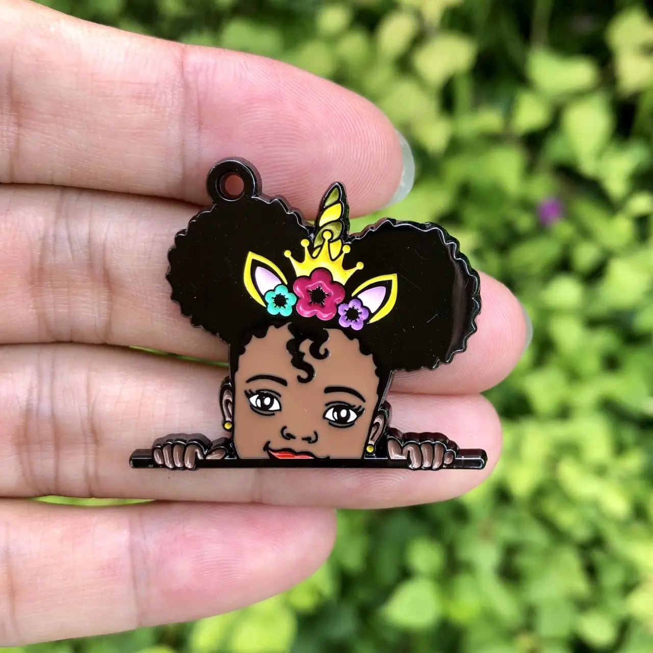 5 PCS Afro Girl Black Puff Kids With Unicorn Crown Charm Enamel Pendant for Women Bracelet Necklace Jewelry Earring  Making