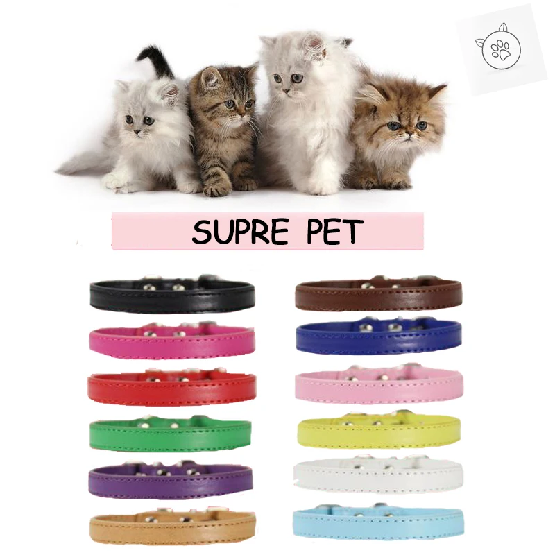 Colorful Soft Pet Cat Dog Collar for Small Pet PU Strap Cat Collars Adjustable Puppy Accessories Cats Products for Pets Supplies