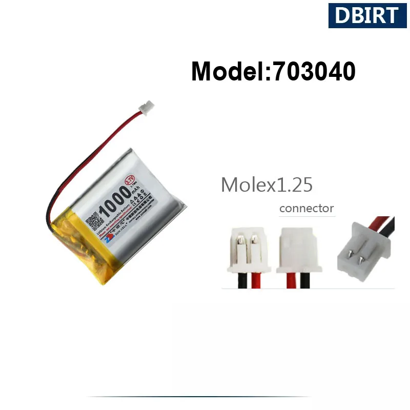 Аккумулятор LP703040 AHB703040 1000 ZH1.5 PH2.0 Molex1.25 для игровой мыши, GPS-гарнитуры, смарт-часов, 3 провода, 703040 мАч