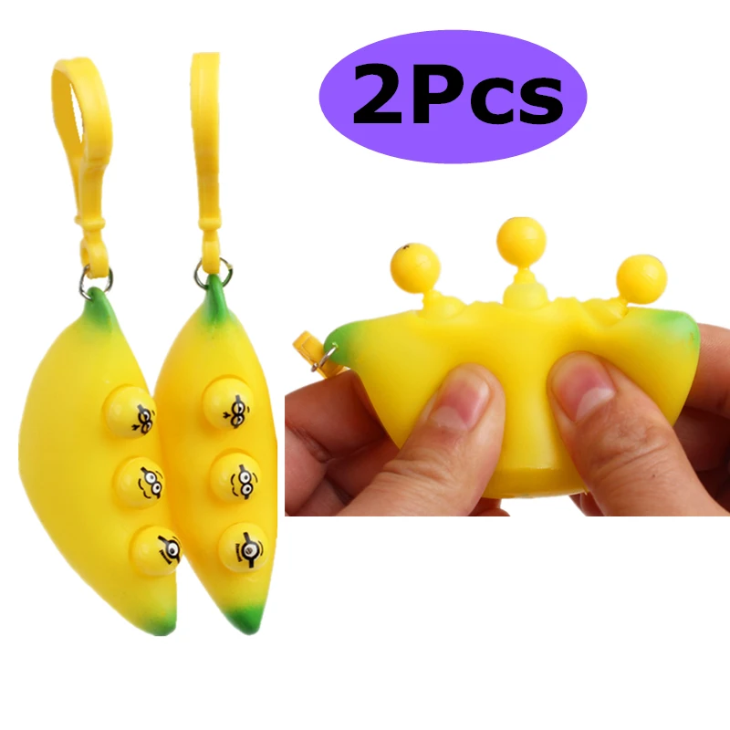 2pcs Cartoon Banana Vent Release Pressure Decompression Toys Big Eyes Key Chain Children\'s Squeeze Toy Adult Child Birthday Gift