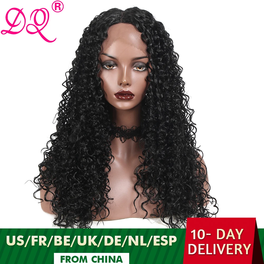 

DQ Deep Water Wave Lace Front Synthetic Wig Heat Resistant Fiber Cosplay Wig Ombre Brown Red Black Curly Hair Wig T Middle Part