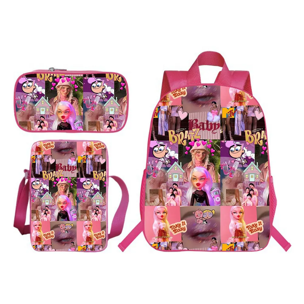 Bratz-Conjunto de mochila para niño y niña, Bolsa Escolar para adolescentes, regalo (mochila + bolso de hombro + bolso de bolígrafo), 3 uds.