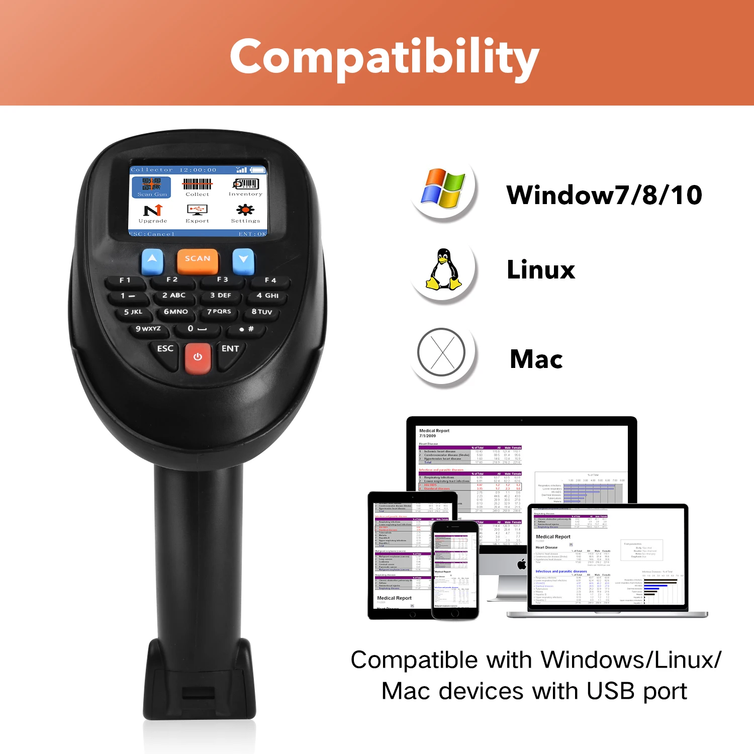 Trohestar Barcode Scanner Wireless Handheld Data Terminal Inventory 2.4GHz Bar Code Reader Bluetooth-compatible Scanners