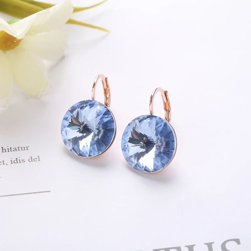 2021 New Round Stones Earrings 14mm Austrian Rivoli Crystals Gold-Color For Wedding Women Graduation Teacher\'s Gifts