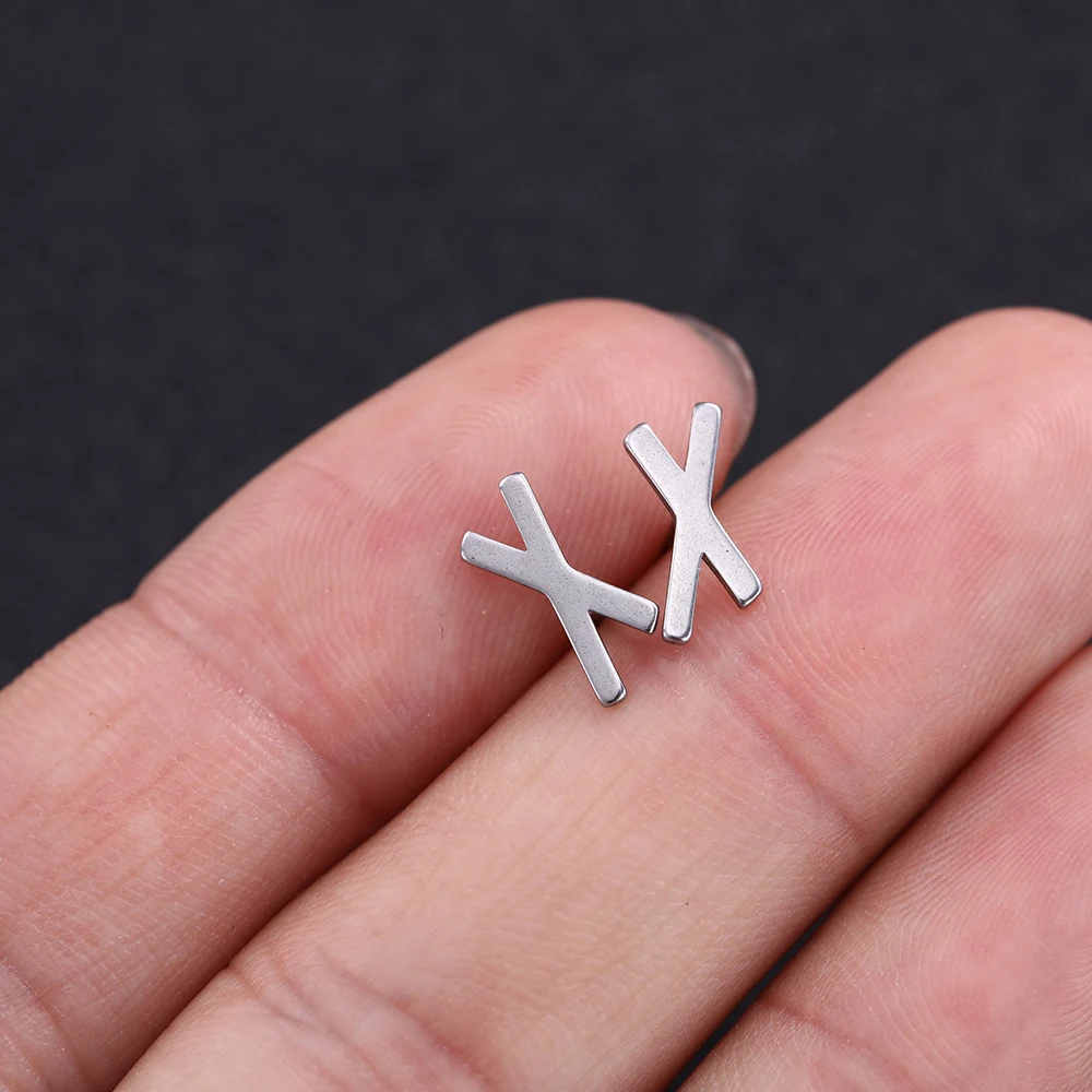 Dawapara Runes Letter Simple Fashion Earrings Stainless Steel Jewelry  Metal  Unisex  Trendy Stud Earrings