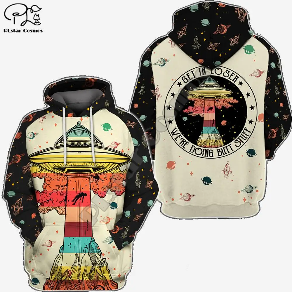 Men Unisex harajuku spaceship get in loser print 3d hoodie America Sweatshirt zipper women Pullover streetwear jacket tracksuit