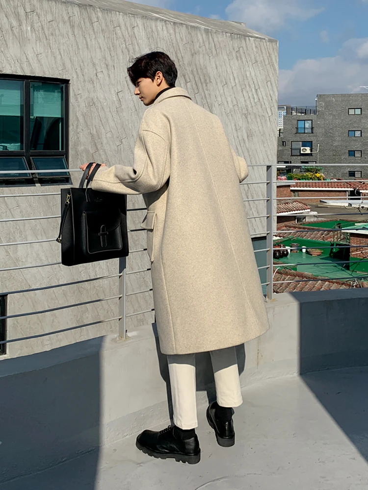 Men's Woolen Coat Mid length 2021 Winter Trend Knee-length Korean Version Thick double-breasted woolen coat