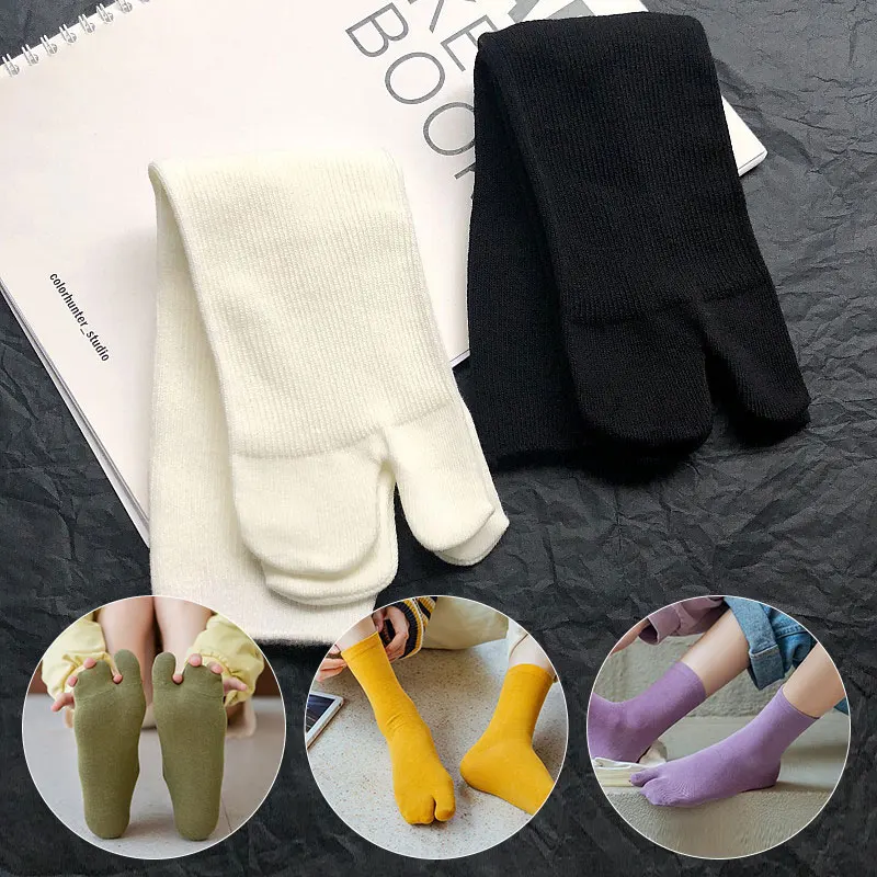 1Pair Sandal Socks Tabi Socks Flip Flop Split Toe Solid Color Long Kimono Two-Toed  Unisex