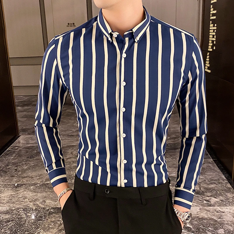 Camisas De Hombre Korean Luxury Clothing New Long Sleeve Striped Social Shirts For Men Business Casual Formal Blouse Homme 5XL-M