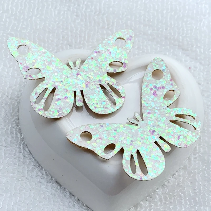 New Felt Fabric Glitter Paillette Butterfly Patches Appliques Wedding DIY Hairpin Decorated 12pcs 34*49mm C97