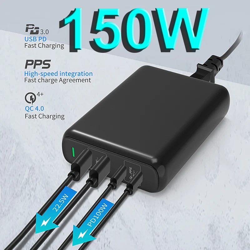 150W GaN Charger Quick Charge 4.0 3.0 Type C PD USB Charger Fast Charging USB-C For Switch MacBook Air iPad Pro Samsung Note 10