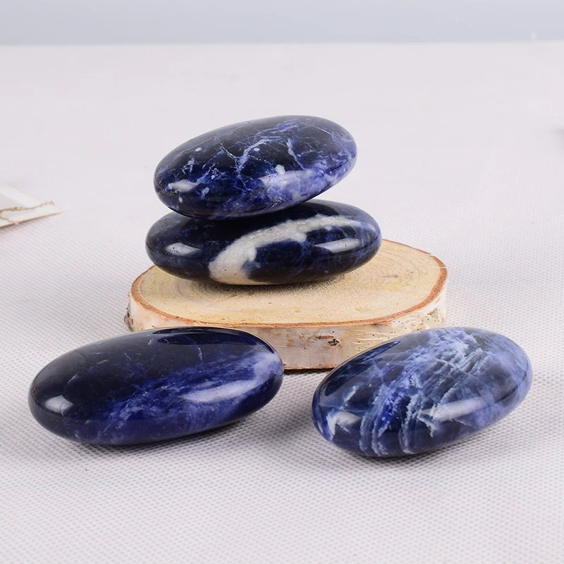 

Sodalite Natural Stones And Minerals Palm Stone 6*4 cm Chakra Back Massage Healing Hot SPA Reiki Crystal Beauty Health Care Tool