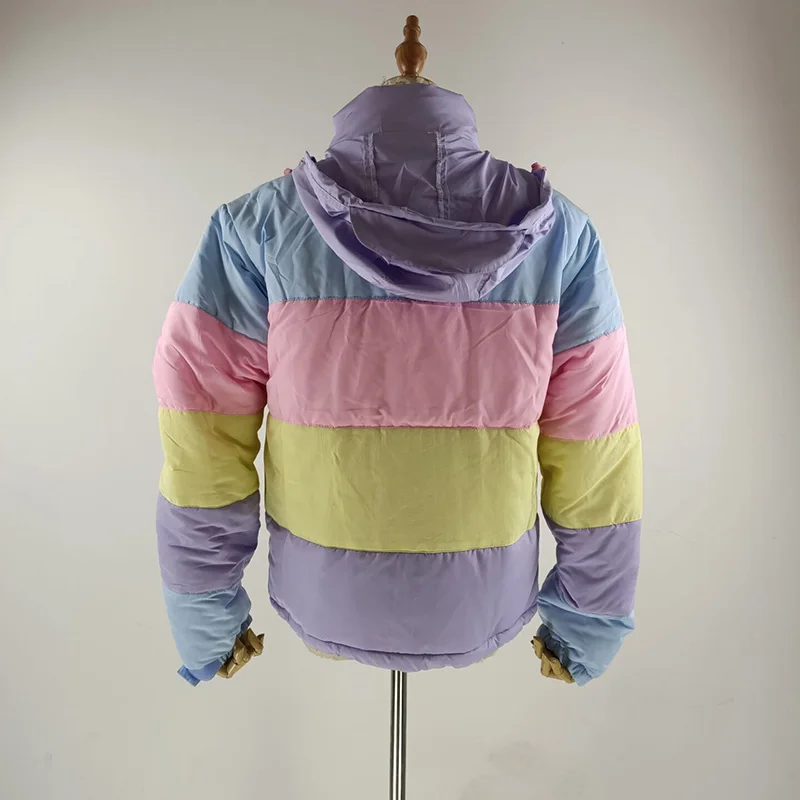 Doudoune rembourrée arc-en-ciel épaisse pour femme, manteau chaud pour étudiant, parka universitaire, hiver