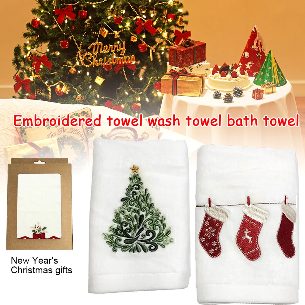 

3PCS Christmas Hand Towels Washcloth Pure Cotton Bathroom Christmas Kitchen Towels Basin Towels