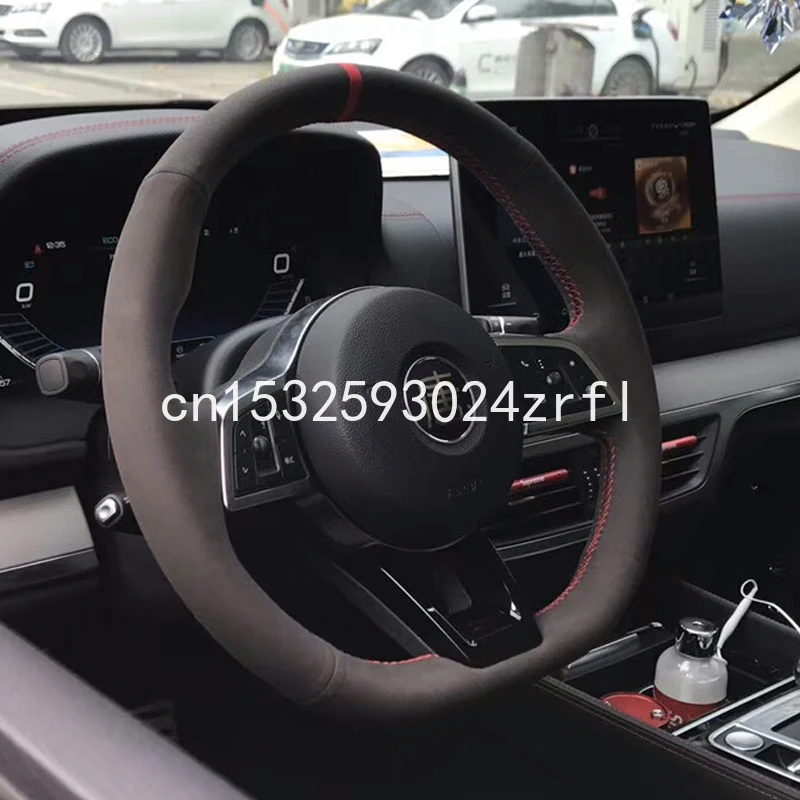 For BYD Tang Song Yuan Qin S7 DIY Hand sewing Black Suede Car Steering Wheel Cover