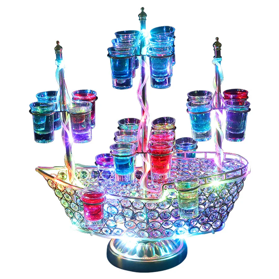 Imagem -06 - Led Recarregável Barco Forma Vinho Titular Cocktail Cup Titular Bandeja Stand Serviço Vip Shot Glass Display Wine Glass Rack Decor 24 Buracos