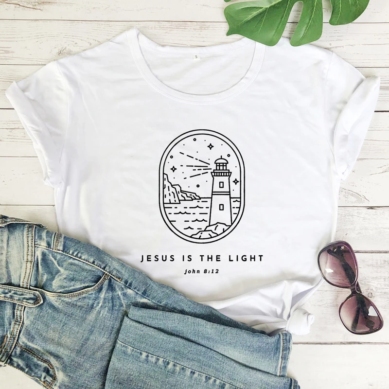 Jesus Is The Light John 8:12 T-shirt Catholic Christian Bible Verse Tshirt Aesthetic Women Faith Inspirational Quote Tee Top